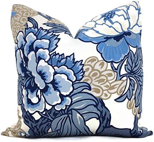Flowershave357 Thibaut Honshu Blue and Tan Chinoiserie Floral Decorative Pillow Cover 18x18 Euros... | Amazon (US)
