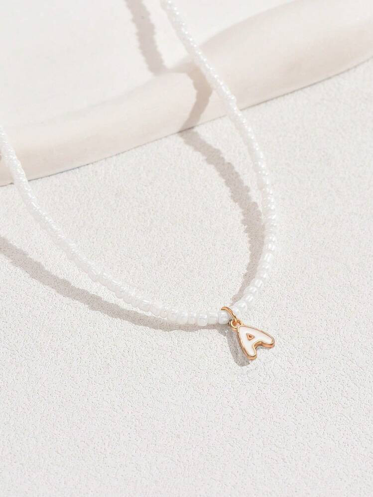 1 Pc Fashionable And Elegant Beaded Lowercase Initials Necklace Cute Pink 26 Letter Beaded Necklace Suitable For Girls' Birthday Gifts | SHEIN