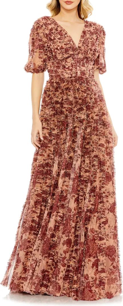 Floral Ruffle V-Neck Gown | Nordstrom