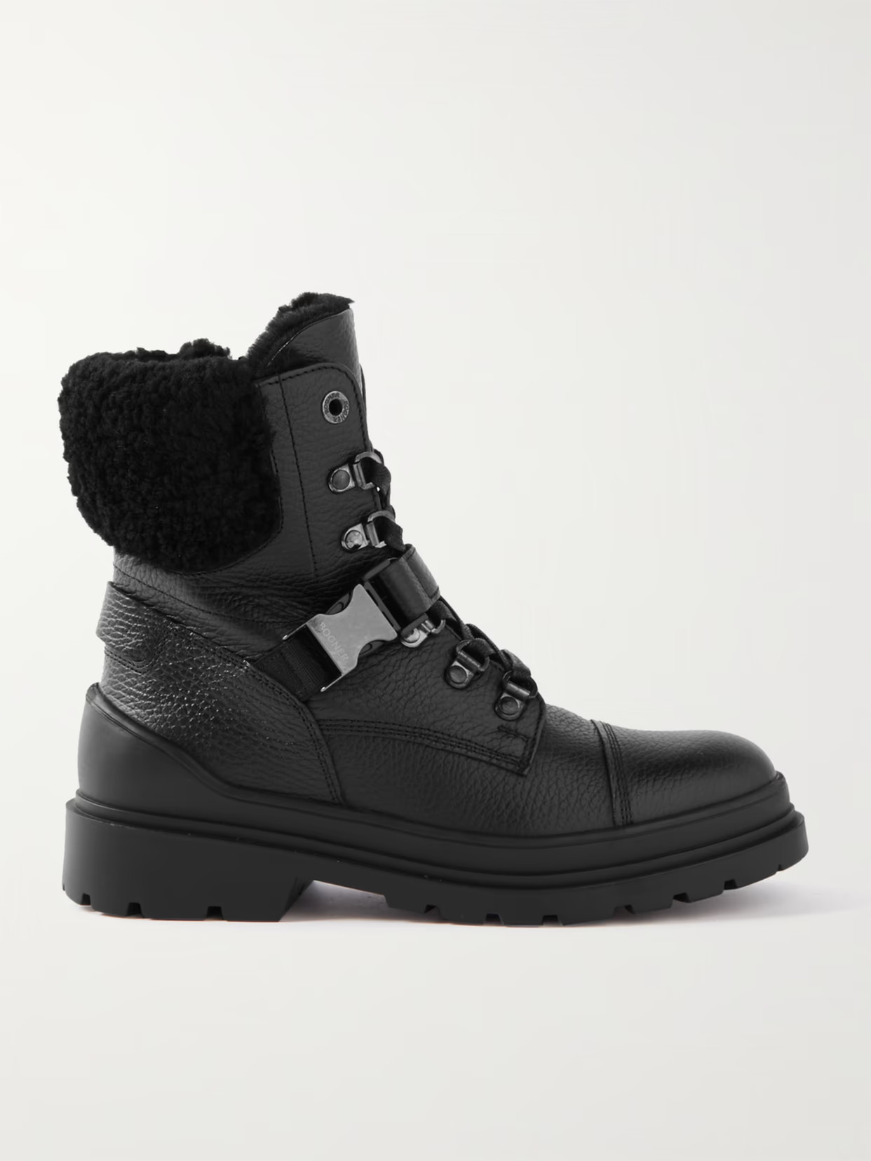BOGNER - St. Moritz Buckled Shearling-lined Textured-leather Ankle Boots - Black | NET-A-PORTER (US)