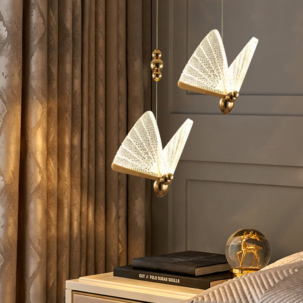 Butterfly LED Clear and Gold Unique Pendant Light | Homary
