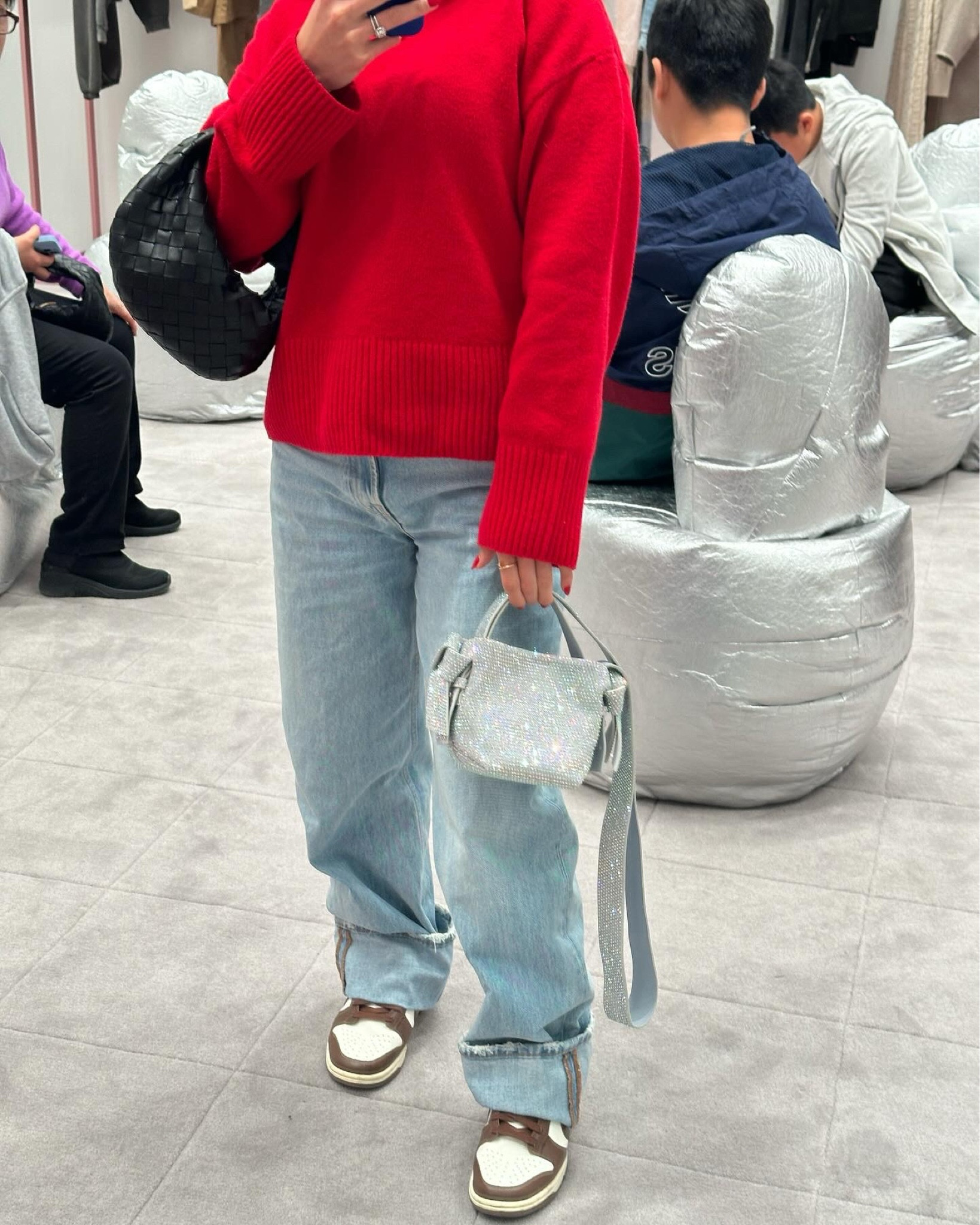 Red pops all winter. #redsweater #redpops