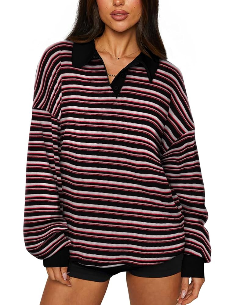 REORIA Oversized Sweatshirt for Women Trendy Fall Fashion 2024 Y2k Striped Long Sleeve Pullover R... | Amazon (CA)