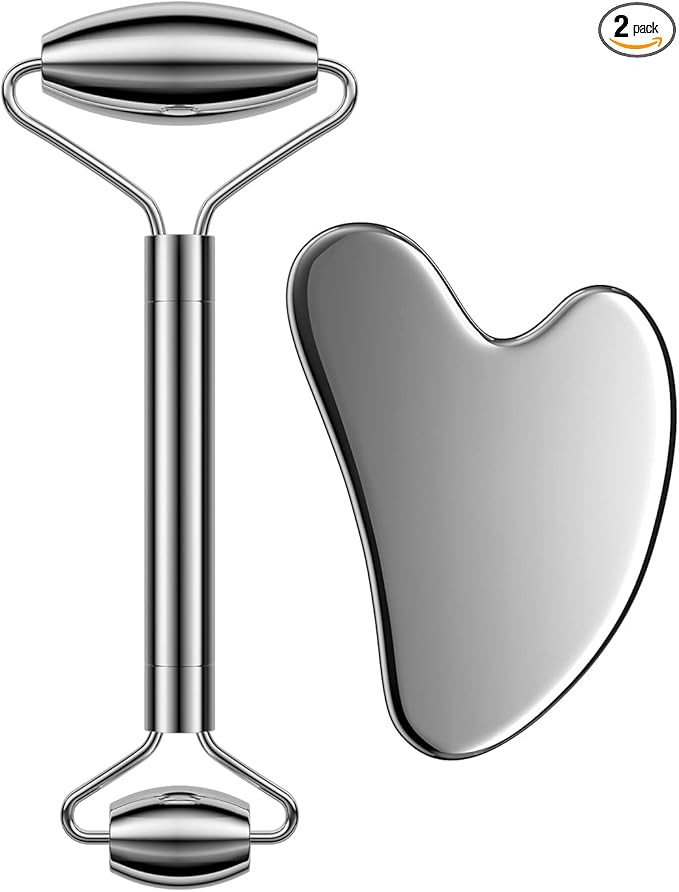 CKIVTNO Stainless Steel Face Roller and Gua Sha Tool Set for Facial Microcirculation Removes Toxi... | Amazon (US)