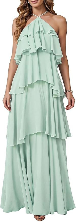 SOLY HUX Women's Wedding Guest Maxi Dress | Sundresses,Layered,Backless,Flowy Formal,Halter Backl... | Amazon (US)