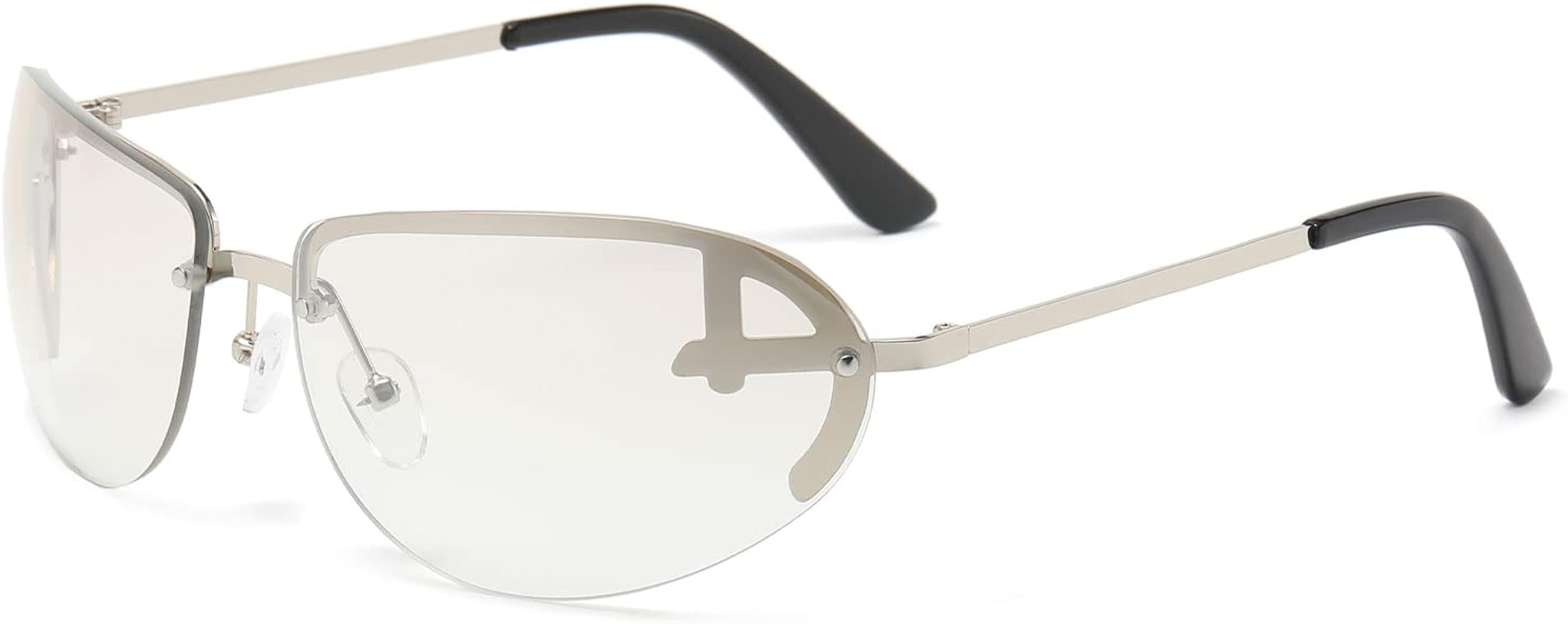 YAMEIZE Trendy Rimless Y2k Oval Sunglasses - Fashion Metal Frame Sun Glasses for Women Men | Amazon (US)
