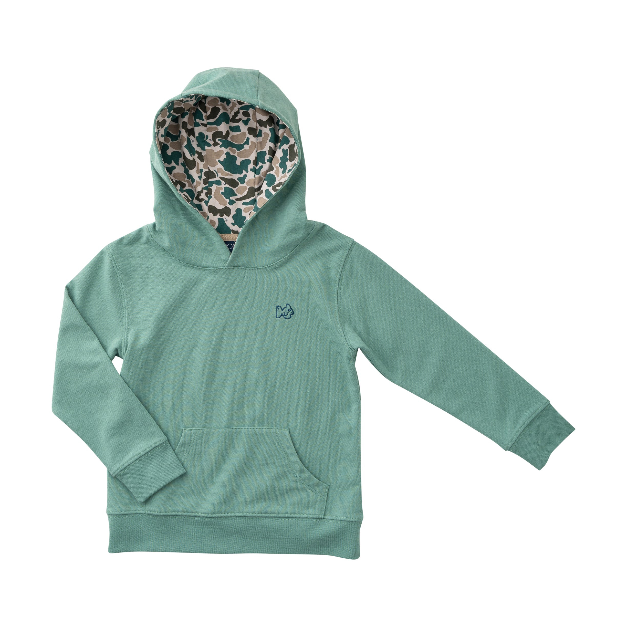 Boys Spinnerbait Sweatshirt in Frosty Spruce Green with Camo Liner and PRODOH Logo on Back | PRODOH