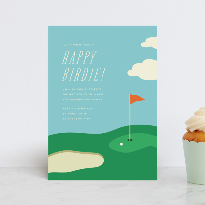 "Happy Birdie" - Customizable Petite Children's Birthday Party Invitations in Green by Ellen Schl... | Minted