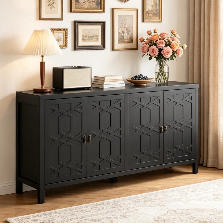 May in Color Sideboard Buffet, 58" Modern Buffet Cabinet with 4 Doors and Adjustable Shelves, for... | Walmart (US)