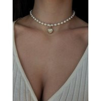 Real Pearl Chocker Heart Pendant Necklace Valentine Gift For Wife, Freshwater Jewelry Gifts | Etsy (US)