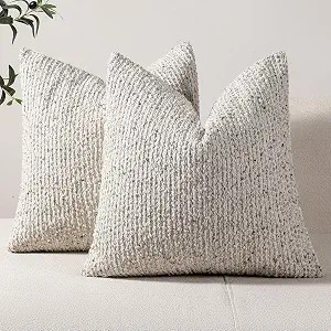 Striped Throw Pillow Covers 18x18 Set of 2 Cream Grey Textured Boucle Chic Morden Boho Accent Far... | Amazon (US)