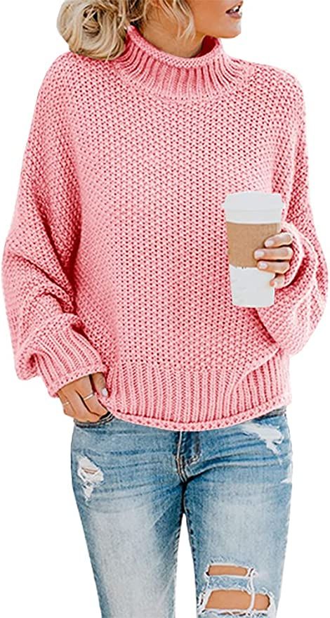 Saodimallsu Womens Turtleneck Oversized Sweaters Batwing Long Sleeve Pullover Loose Chunky Knit J... | Amazon (US)