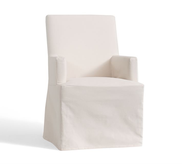 PB Comfort Square Dining Side Chair Long Slipcover, Twill White | Pottery Barn (US)