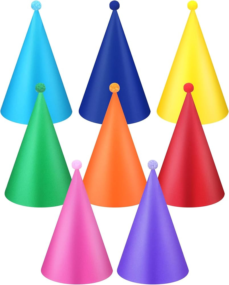 Faccito 24 Pcs Rainbow Birthday Party Cone Hats Colorful Pastel Paper Birthday Hats with Pom Poms... | Amazon (US)