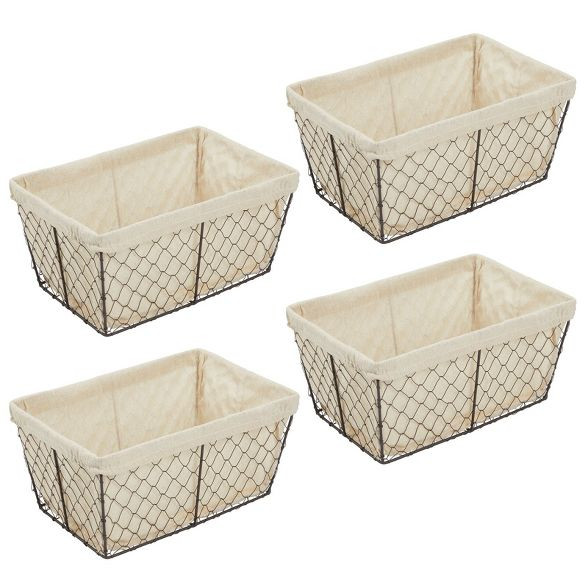 mDesign Chicken Wire Storage Basket with Fabric Liner, 4 Pack - Bronze/Natural | Target