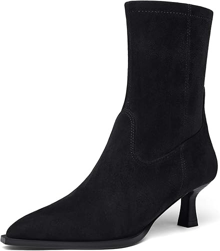 Coutgo Womens Pointed Toe Ankle Boots Stacked Kitten Low Heel Side Zipper Fall Booties Shoes | Amazon (US)