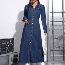 Womens Long Sleeve Denim Shirt Dress | SHEIN