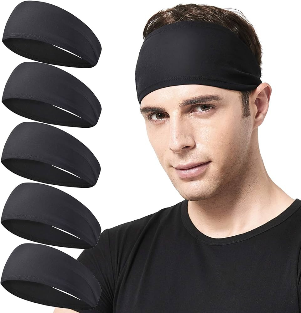 Mens Running Headband,5Pack,Mens Sweatband Sports Headband for Running,Cycling,Basketball,Yoga,Fi... | Amazon (US)
