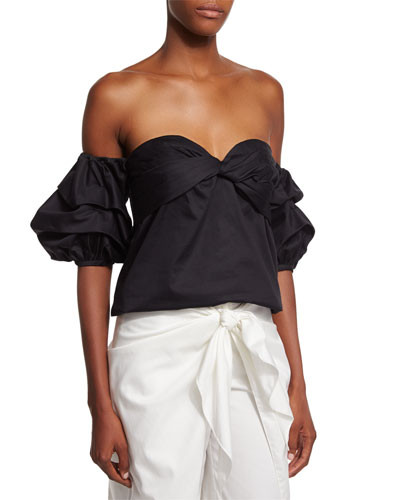 Off-the-Shoulder Sweetheart Cotton Top, Black | Bergdorf Goodman