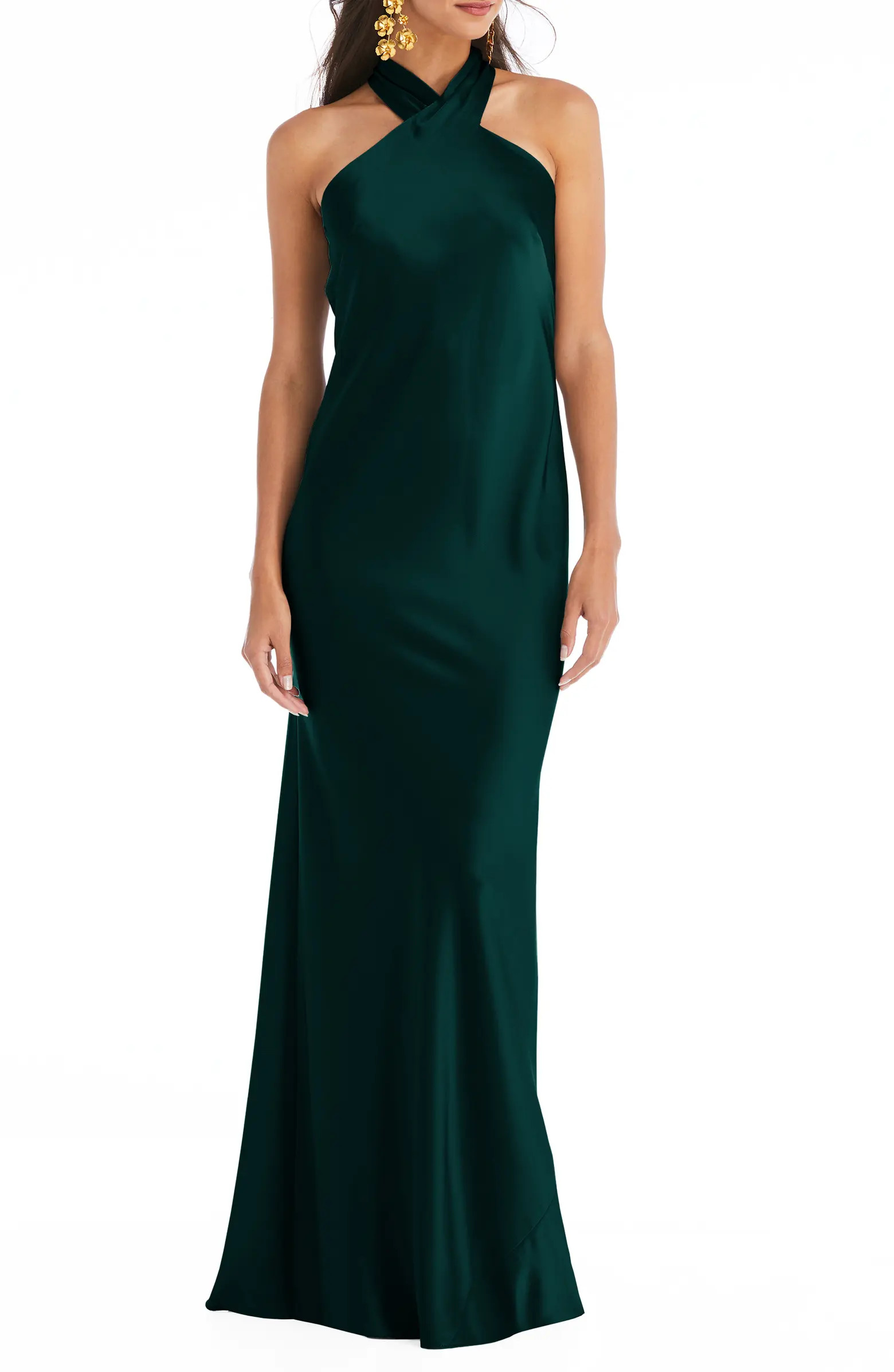 LOVELY Imogen Twist Halter Charmeuse Trumpet Gown | Nordstrom | Nordstrom