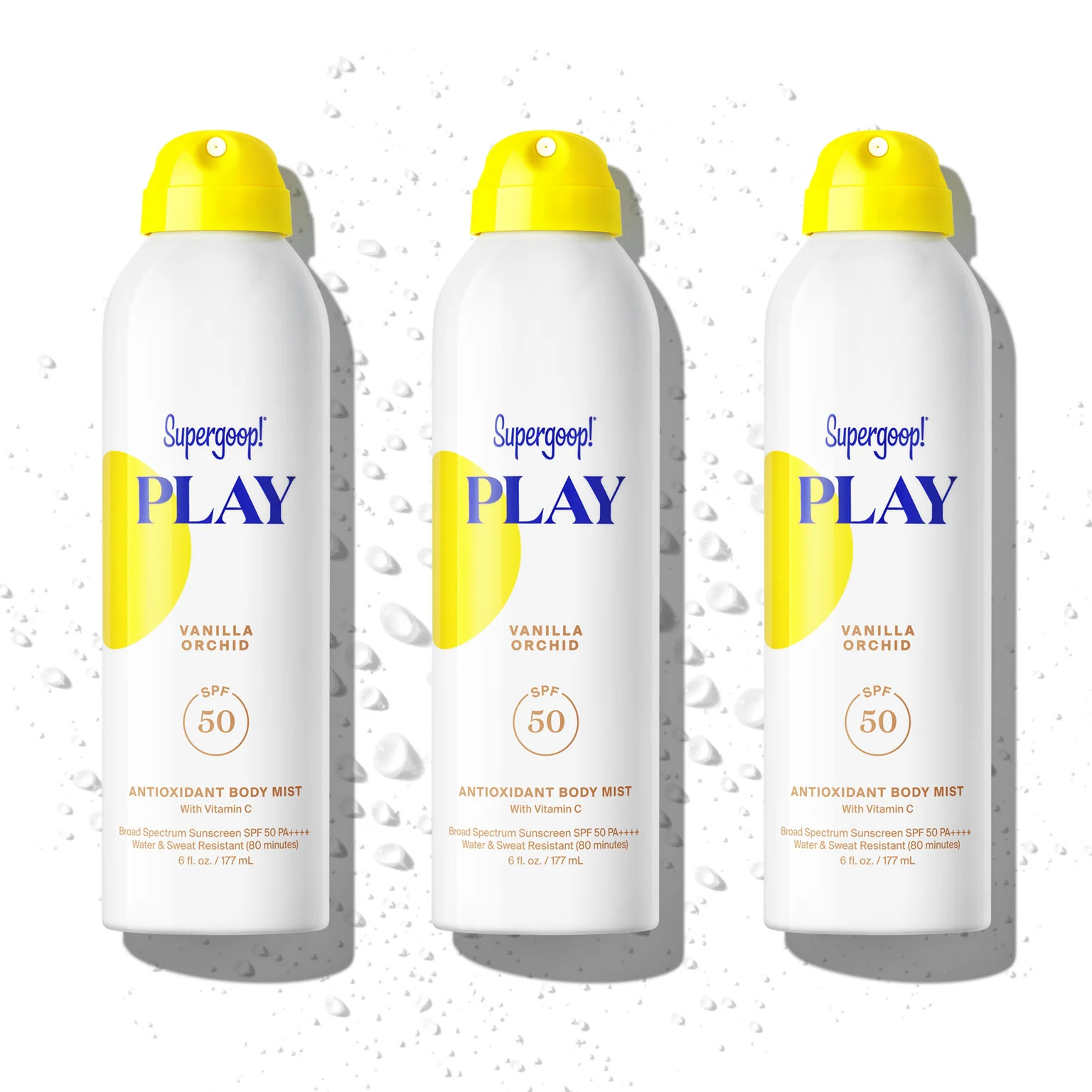 PLAY Antioxidant Body Mist SPF 50 with Vitamin C - Vanilla Orchid 3-pack | Supergoop