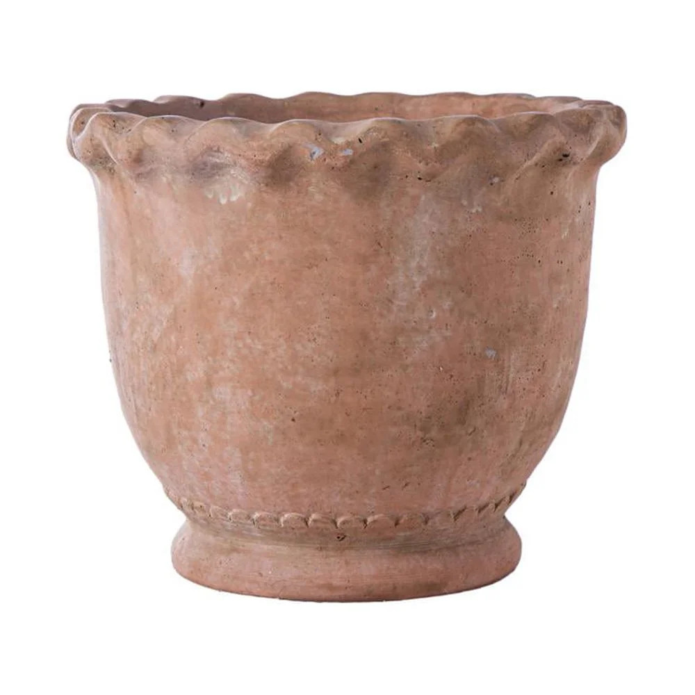 Urban Cement Round Pot with Wave Mouth Design and Tapered Bottom on Flat Base Rough Finish Amber ... | Walmart (US)