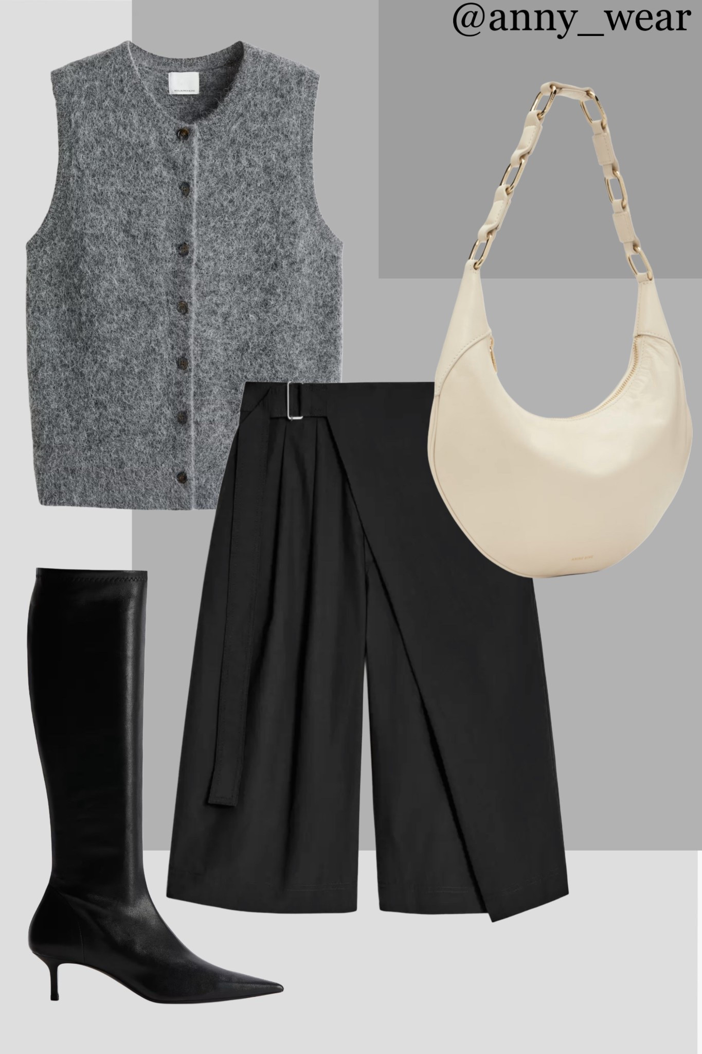 Elevating office wear with a touch of modern minimalism.
Loving the powerful silhouette of these wide-leg culottes paired with a sleek grey vest. The black boots add an edgy finish, while the cream bucket bag keeps it soft and sophisticated. Perfect for making a stylish statement at work!

Grey vest
Gray vest 
Black Bermuda shorts 
White bag
Black boots 
Grey sweater 
Alpaca blend waistcoat
Gray waistcoat 
Wrap Front Midi Skirt
Heeled Leather boots 
Sock Boots
Cashmere cardigan 
Fall cardigan 
Fall outfit 
Fall office outfits 
workwear capsule 
work party outfit
workwear city outfits 
date night outfits midsize
gray outfit
Transitioning from summer into fall Mango outfits sunday brunch going out outfits photoshoot outfits dinner date outfit ssense work party outfit zara outfits paris outfit casual wardrobe europe outfits saks 5th avenue new york outfits city street styles new york city ltku over 40 capsule wardrobe popular today summer looks city outfits Abercrombie outfits casual spring outfit classy casual everyday necklace #LTKstyletip #LTKbeauty #LTKU #LTKshoecrush #LTKitbag 


#LTKSaleAlert #LTKFallSale #LTKWorkwear