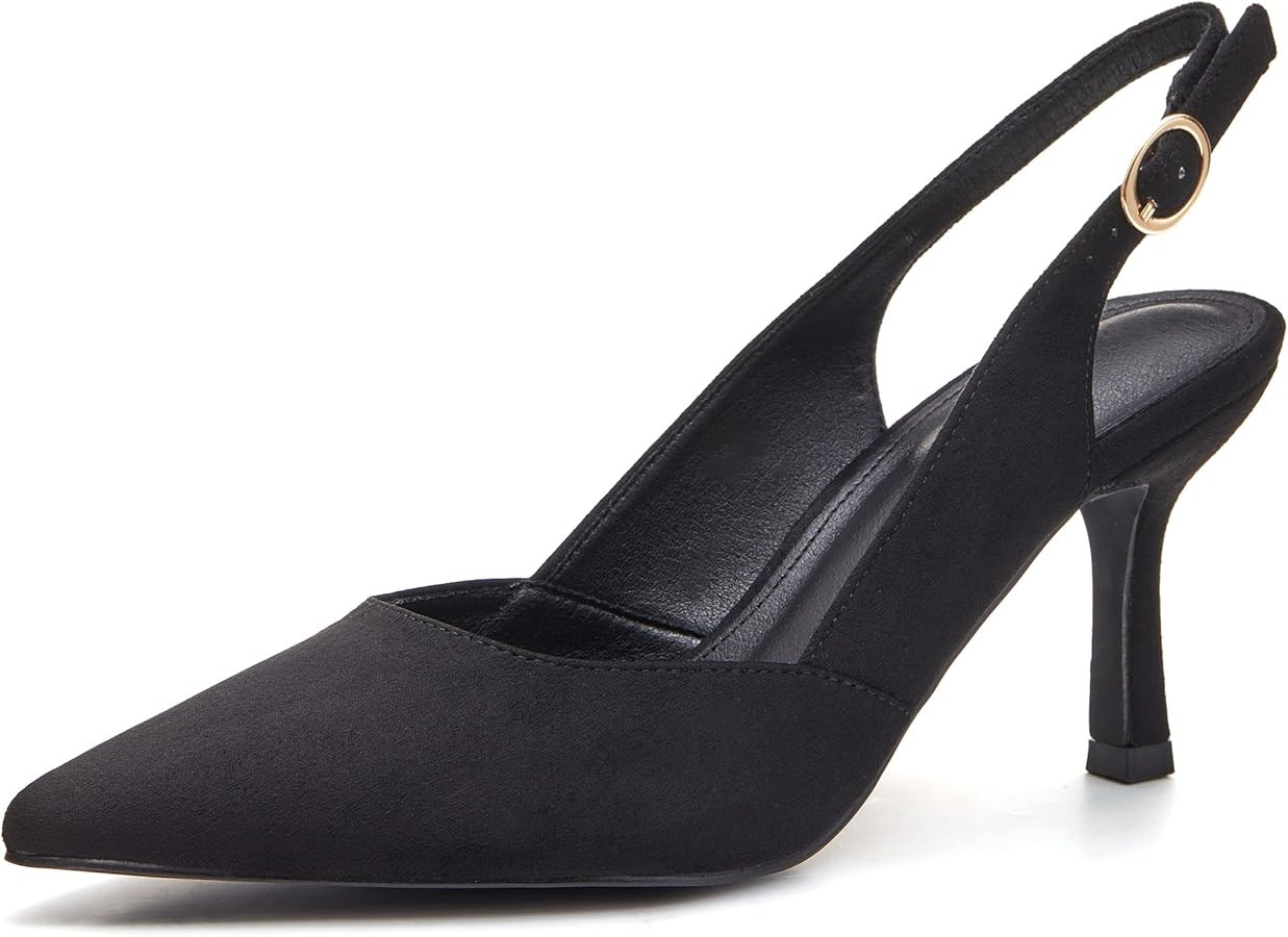 Women's Slingback Kitten Heels Closed Pointed Toe Backless Wedding Party Dress Pumps Shoes | Amazon (US)