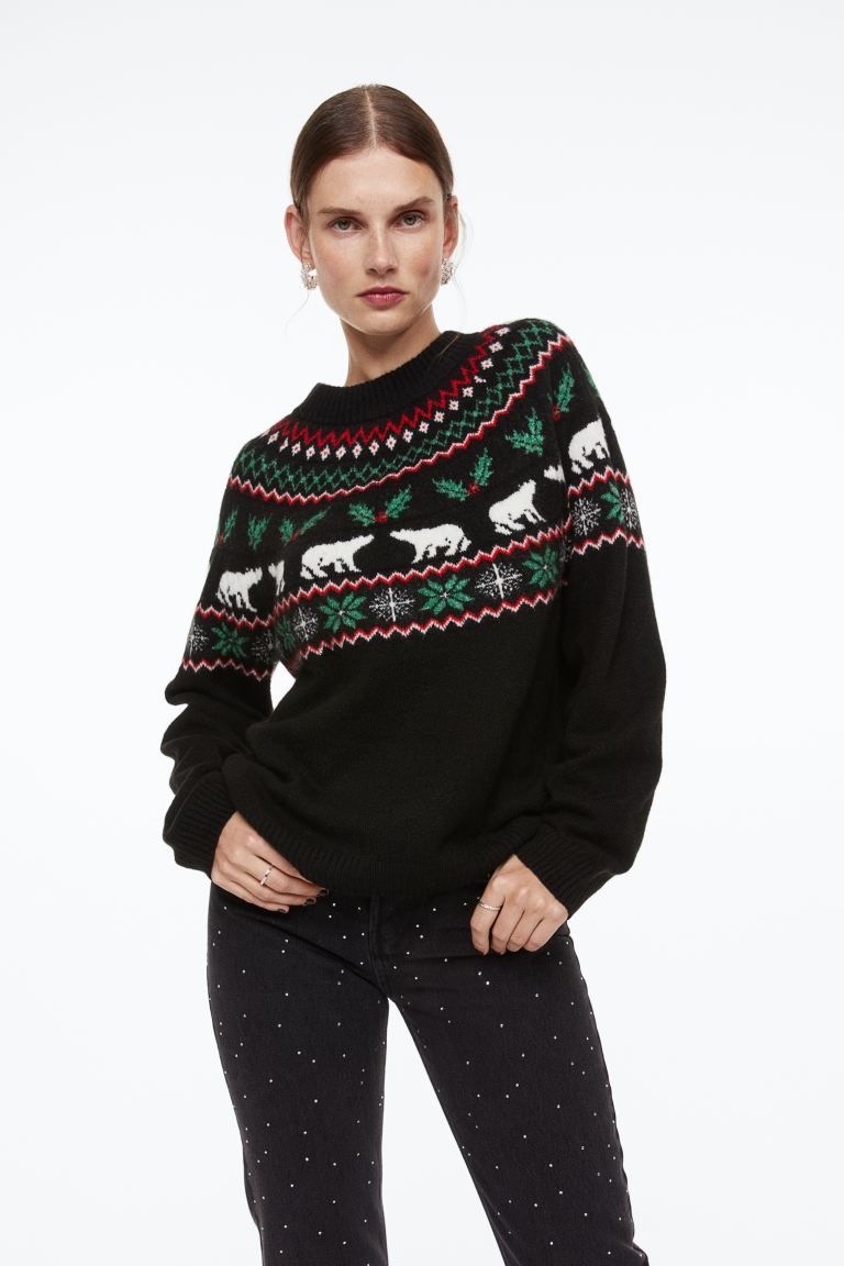 Jacquard-knit Sweater - Black/polar bears - Ladies | H&M US | H&M (US + CA)