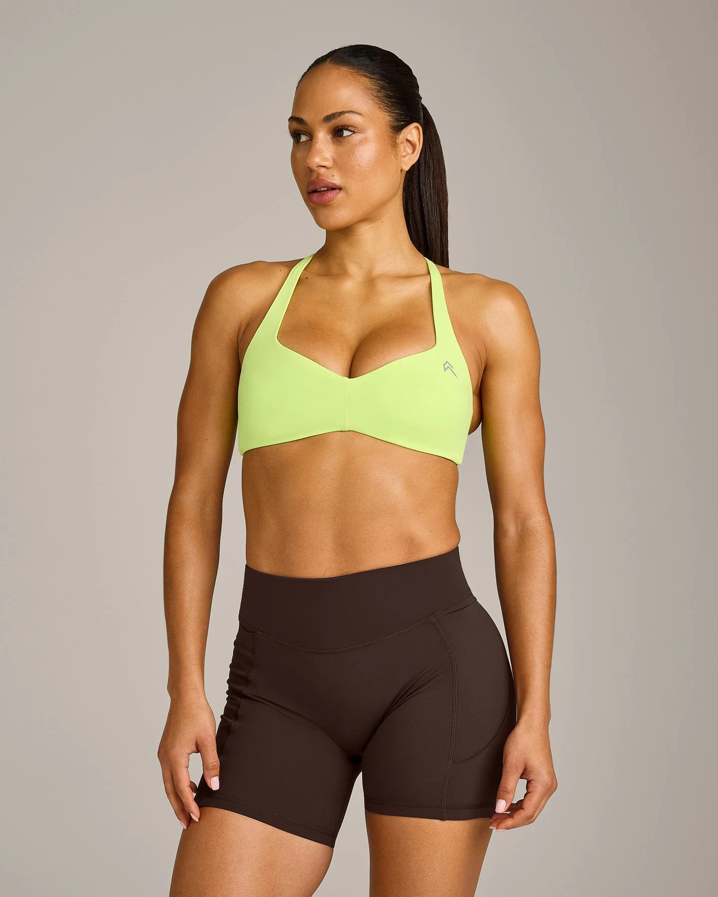 UnifiedMove\u2122 T Back Minimal Bralette with Reflective Logo 
 Citrus Green | Oner Active (UK / US)