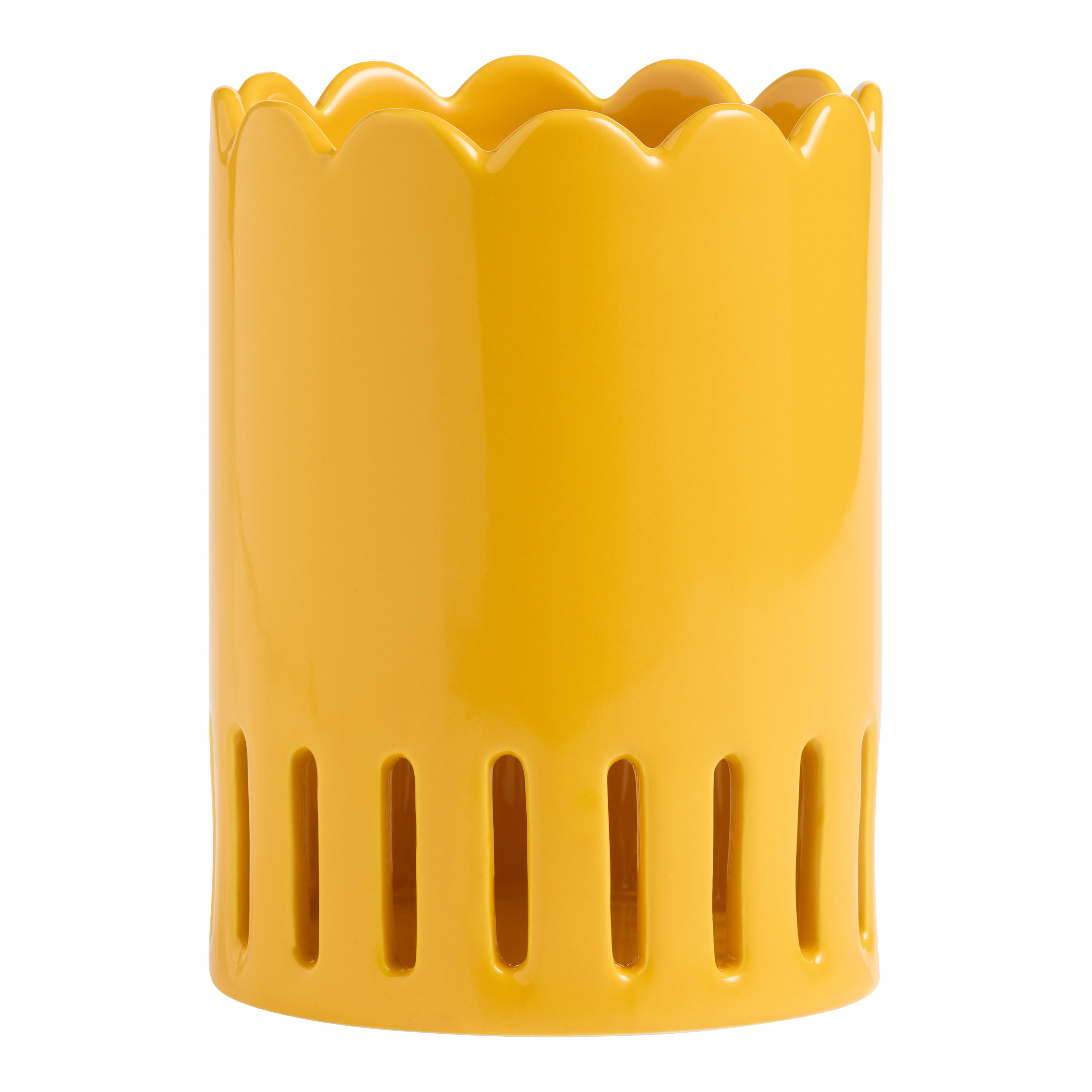 Yellow Hand Painted Ceramic Scalloped Utensil Holder | World Market