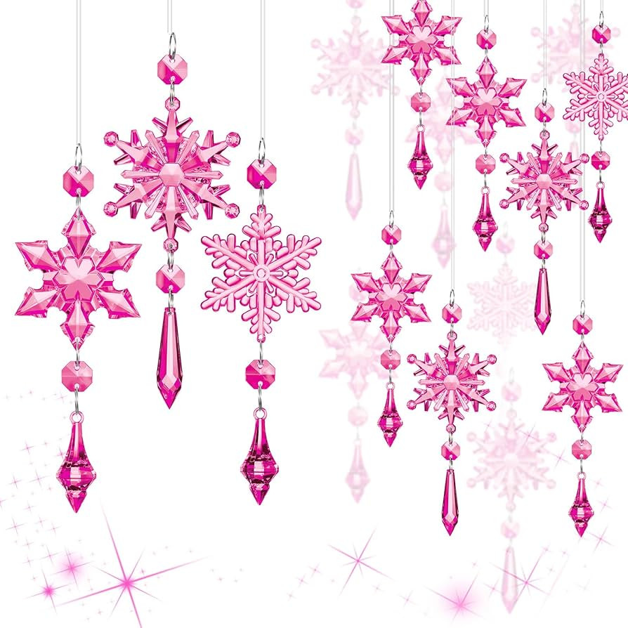 Boao Rose Red 15 Pcs Crystal Snowflake Ornaments for Christmas Tree Acrylic Snowflake Winter Wond... | Amazon (US)