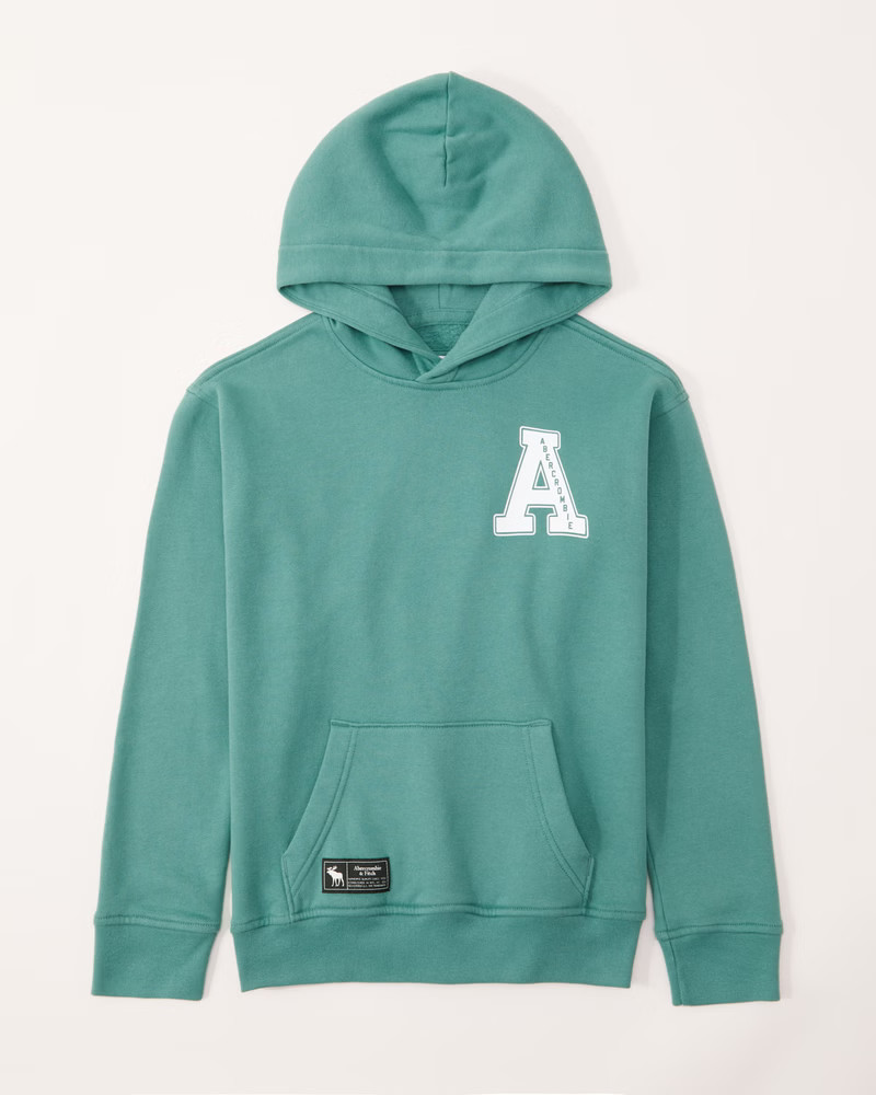 abercrombie kids boys back graphic logo hoodie in green - size 11/12 | Abercrombie & Fitch (US)