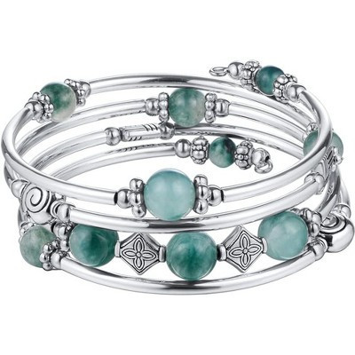 Beaded Pearl Bangle Wrap Bracelet with Thick Silver Metal Beads, Multilayer Bohemian Charm Jewelry for Women Jade Green one size | Target