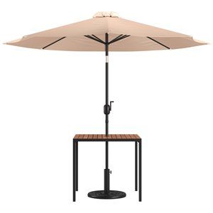 Flash Furniture Steel Metal Patio Table and Umbrella with Base in Tan | Cymax