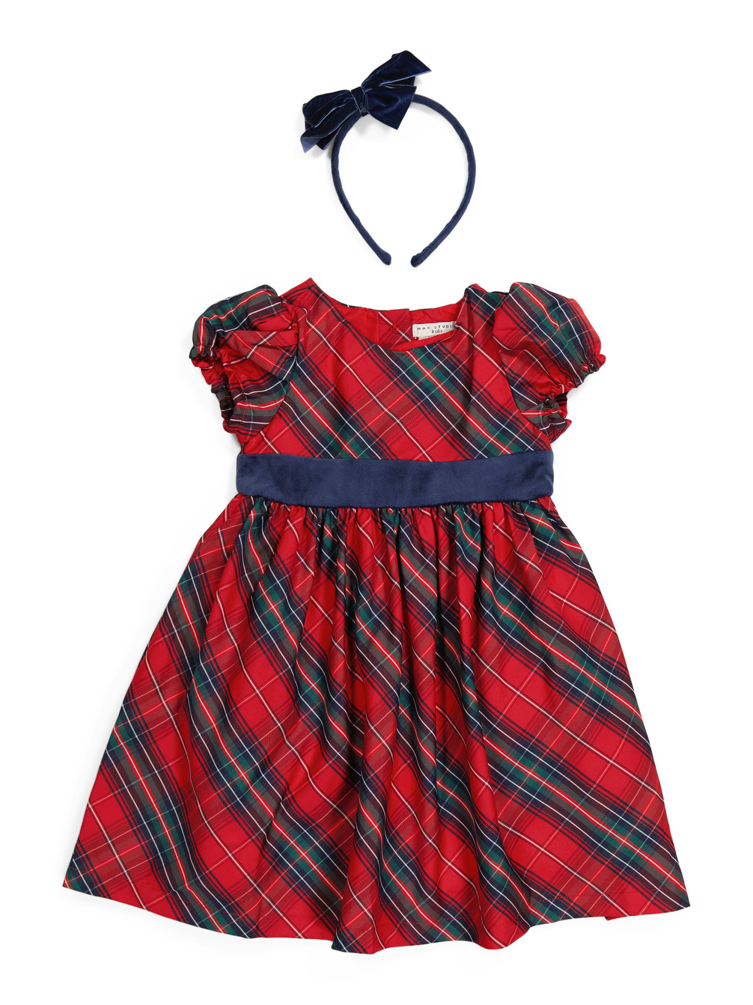 Toddler Girls Plaid Holiday Dress With Headband | TJ Maxx