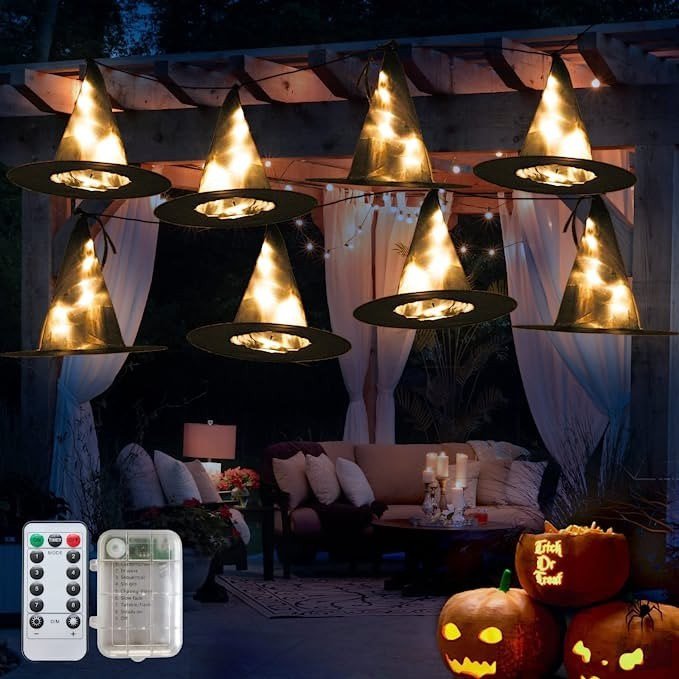 Ledido Glowing Witch Hat Halloween Decorations, 8PCS 17FT 56 LED Witch Lights with Remote, 8 Mode... | Amazon (US)