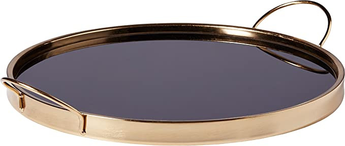 Amazon Brand – Rivet Contemporary Decorative Round Metal Serving Tray with Handles, 17.5-Inch, ... | Amazon (US)