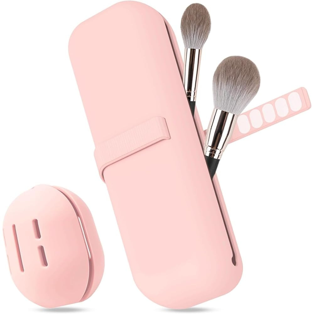 Makeup Brush Holder, Silicone Makeup Bag Makeup Sponge Holder Organizer for Travel Storage, Pink | Amazon (US)