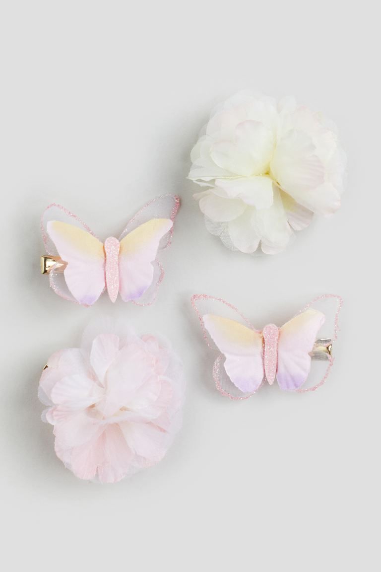 4-pack Hair Clips - Light pink/butterfly - Kids | H&M US | H&M (US + CA)
