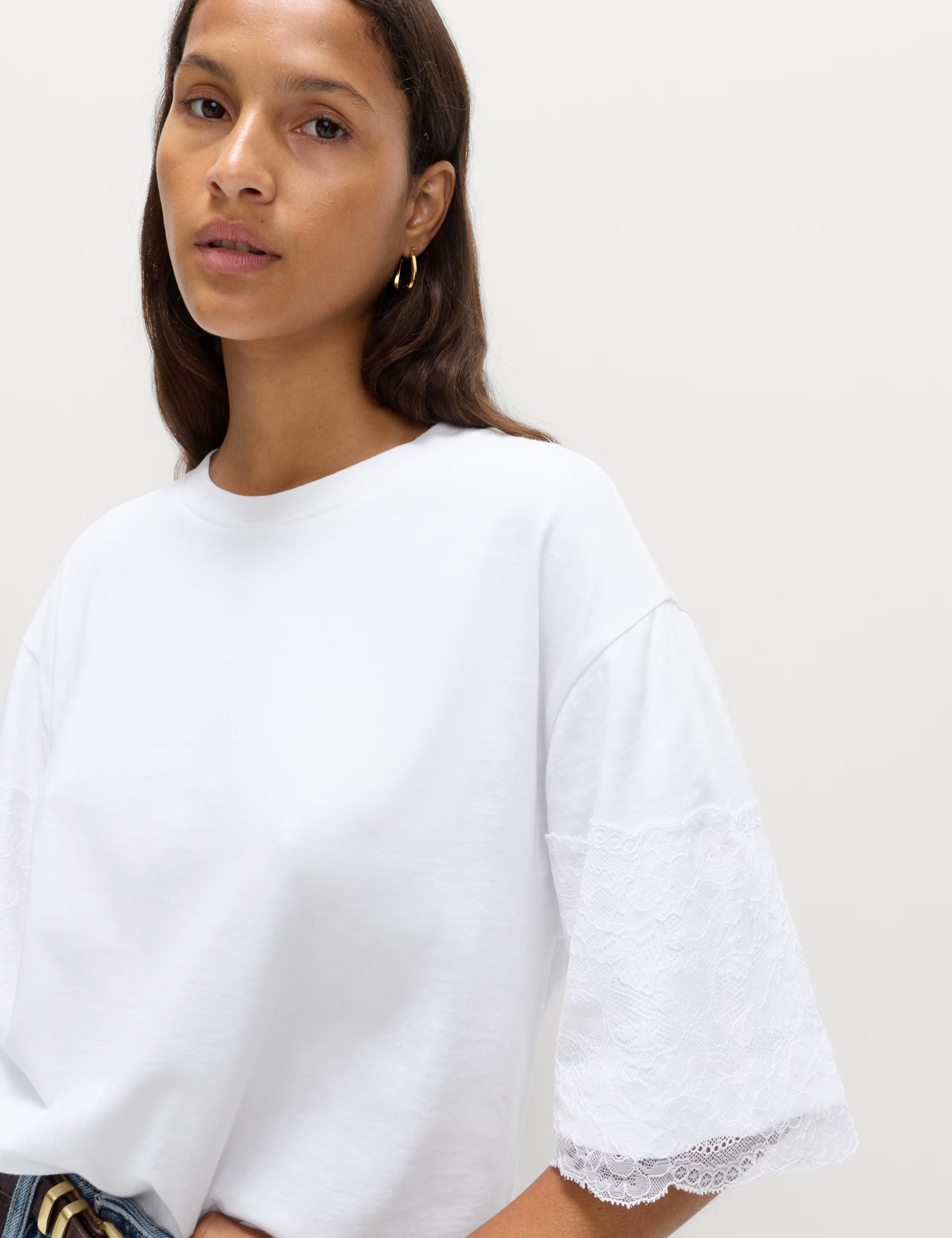 Pure Cotton Lace Sleeve T-Shirt | Marks & Spencer (UK)