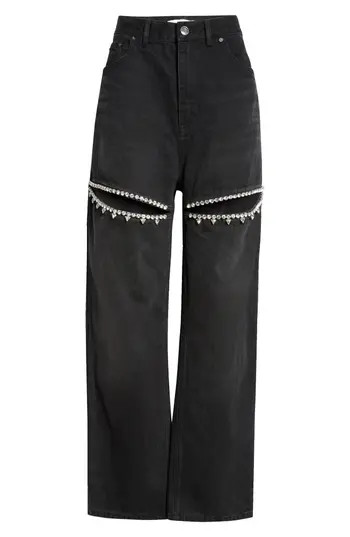 Area Crystal Slit Straight Leg Jeans in Black at Nordstrom Rack, Size 26 | Nordstrom Rack