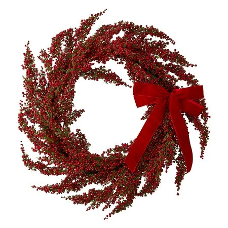Berries with Bow Christmas Wreath, Red, 22", by Holiday Time | Walmart (US)