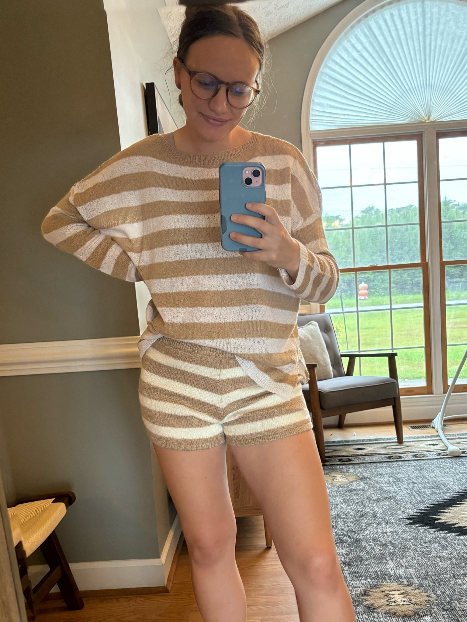 Casual matching lounge set from Amazon! Outfit of the day for a rainy day! Sherpa slippers, blue light glasses, coffee mug, and hair clips! 

#LTKFindsUnder50 #LTKSeasonal #LTKMidsize