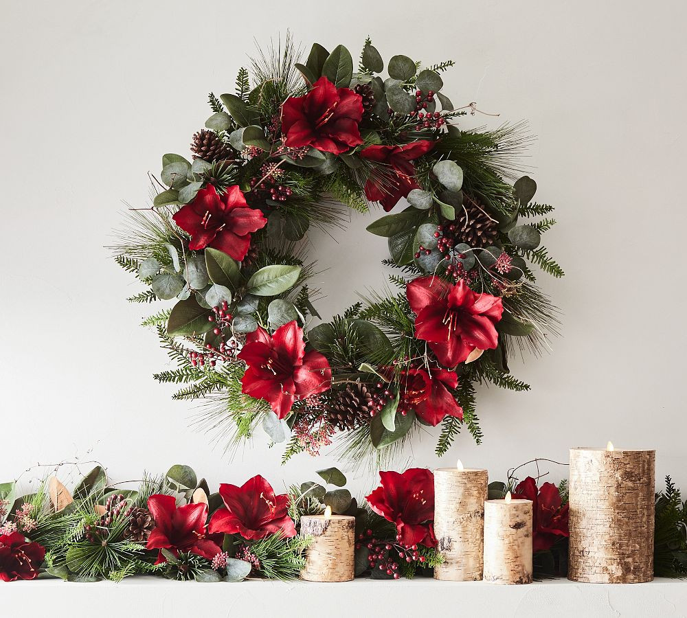 Faux Amaryllis & Pinecones Wreath & Garland | Pottery Barn (US)