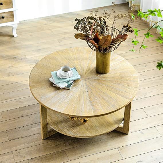 Gexpusm Round Wood Coffee Table, Farmhouse Coffee Table for Living Room, Solid Wood Circle Center... | Amazon (US)