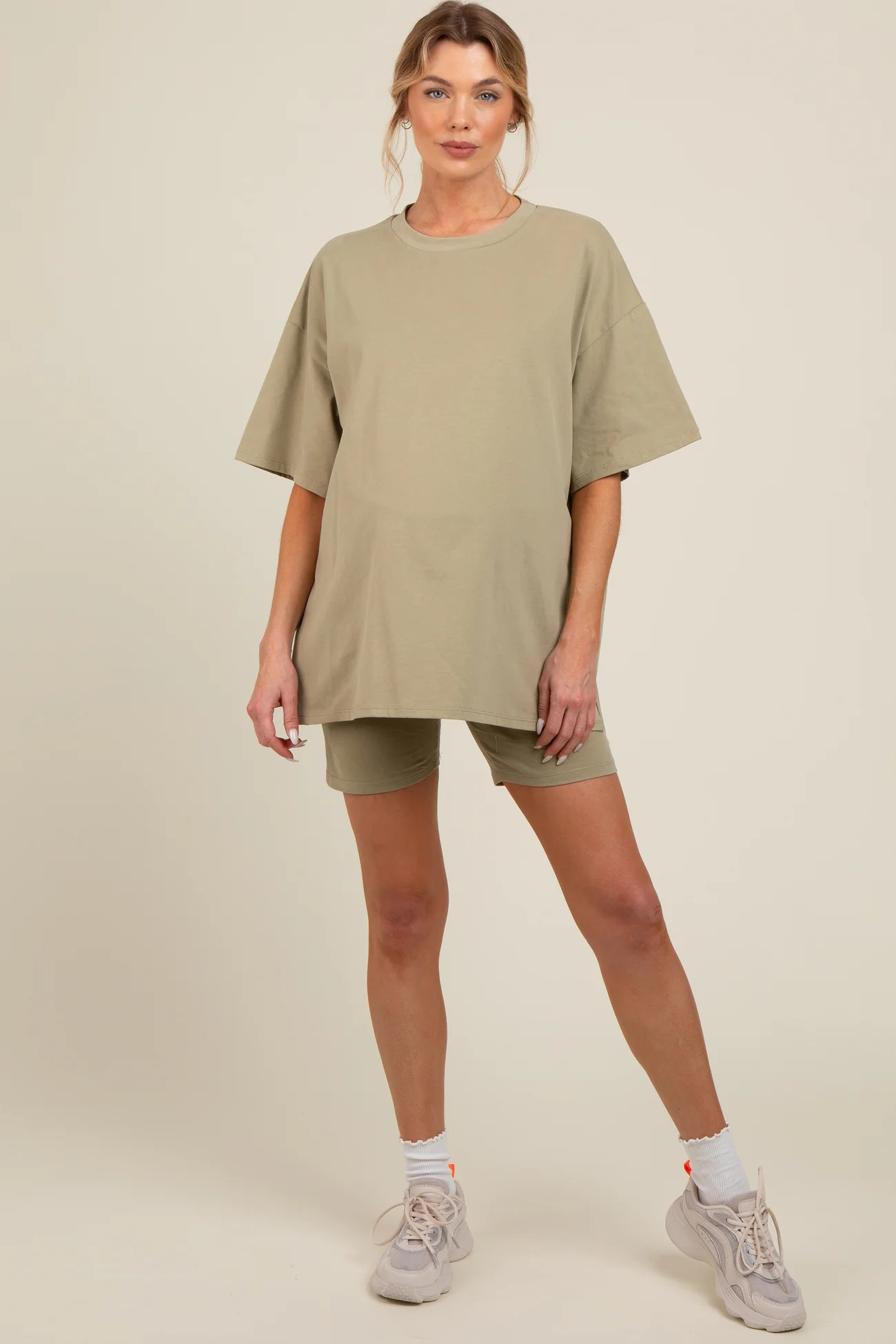 Charcoal Biker Short Maternity Lounge Set | PinkBlush Maternity