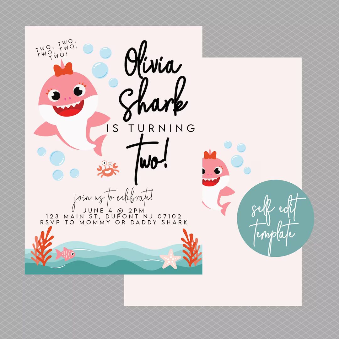 Baby Shark Birthday Invitation // Girl Baby Shark Invitation // Cute Baby Shark Girl Invitation /... | Etsy (US)