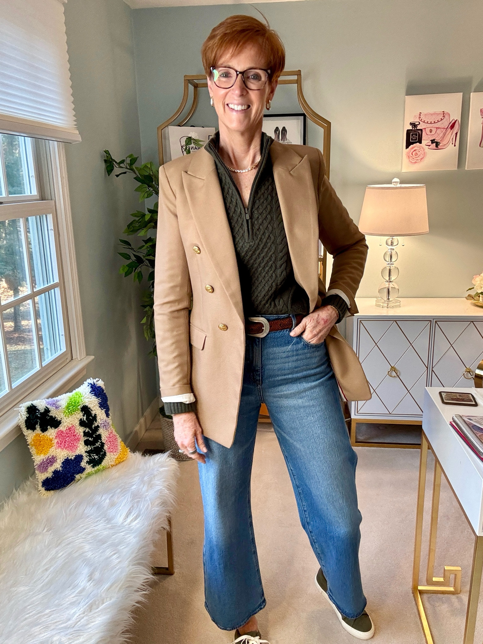 🌟 Wardrobe Workhorses: Timeless Pieces I Wear on Repeat 🌟

Looking to elevate your wardrobe with versatile, timeless staples? Let’s talk blazers. This fuchsia velvet blazer is one of my most-loved pieces—perfect for adding a pop of color while keeping things chic and classic. Paired with a cream crewneck sweater and dark wash trouser jeans, it’s a look that’s polished yet effortless.

Blazers are the ultimate layering piece for women over 40 who want to exude confidence and sophistication in their everyday style. From dressing up denim to layering over dresses, they’re the unsung hero of any capsule wardrobe.

✨ Why this blazer works:
* Pop of color: Fuchsia adds vibrancy to neutral tones.
* Classic cut: A tailored fit that never goes out of style.
* Velvet texture: Perfect for fall and winter, bringing warmth and richness to any outfit.
* 
💡 Pro Tip: Invest in a blazer that fits your personal style and can transition seamlessly from casual to elevated looks.



💬 Now it’s your turn! Are you team bold color or do you stick with neutral blazers? Drop a comment and tell me your favorite go-to piece in your wardrobe!

Hi! For reference, I am 55 years old, I am 6’1”. I have a 35” inseam. I wear a small or medium in most tops, an 8 or a 10 in most bottoms, an 8 in most dresses, and a size 9 shoe. 

Make sure to subscribe to my newsletter found in my bio so you don’t miss out on my must have favorites! And download the LTK app, follow my LTK shop, and favorite this post or your favorite items to get notified when they go on sale!

Over 50 fashion, tall fashion, workwear, everyday outfits, timeless outfits, Classic Outfits

winter outfit, travel outfit, leopard jeans, ballet flats, wedding guest, vacation outfit, travel essentials, organization, sweater dress, jeans, boots, loungewear


#LTKWorkwear #LTKOver40 #LTKStyleTip