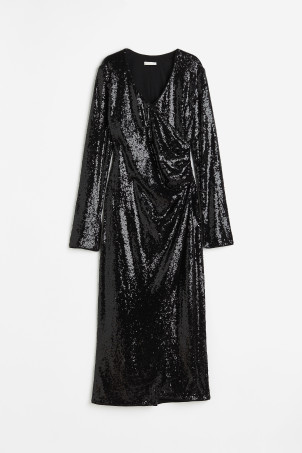 Sequined Wrap Dress - Black - Ladies | H&M US | H&M (US + CA)